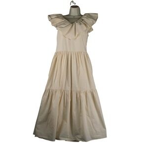 English Factory Womens XS Cream 100% Cotton Cottagecore Ruffle Tiered Midi Dress